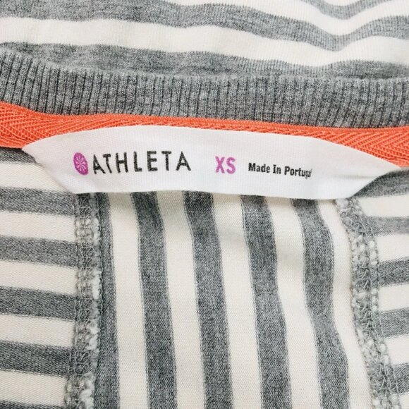 Athleta Topanga Striped Ruched T Shirt Dress Sz XS Stretchy V Neck Gray/White - Picture 11 of 13